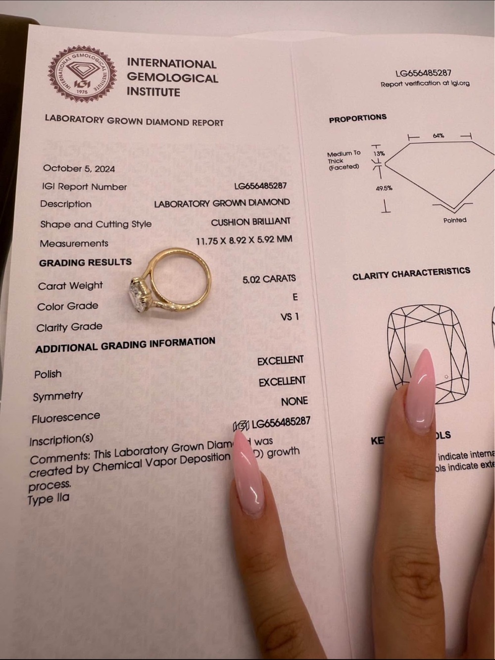 5.02 carat E VS1 elongated cushion diamond engagement ring - Picture 13 of 17